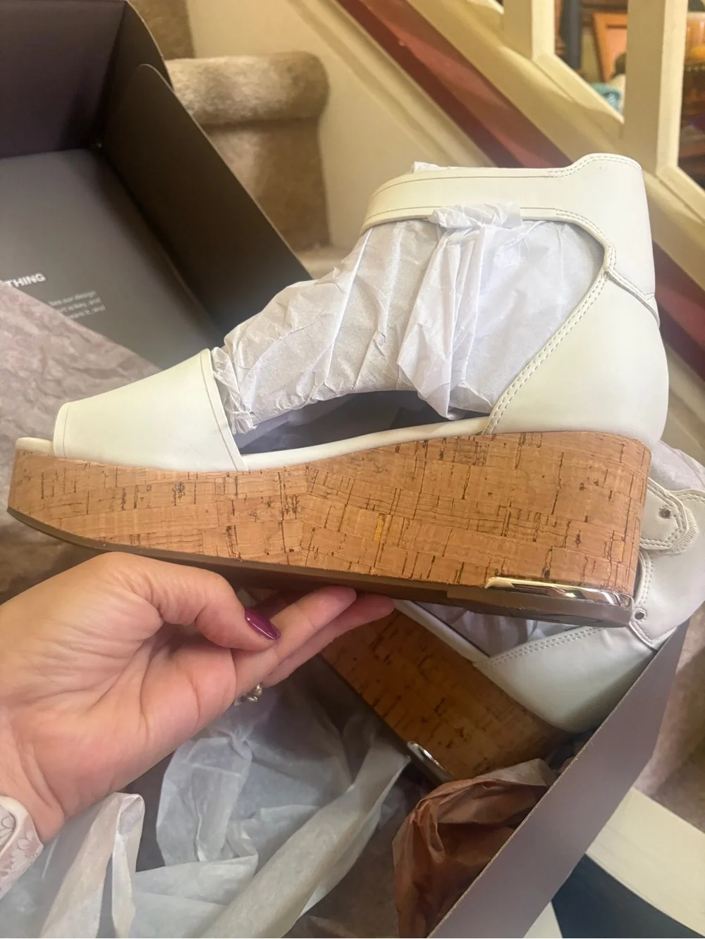 Franco Sarto Perfetto White Cork Wedge Sandals Size 9.5 M New in Box